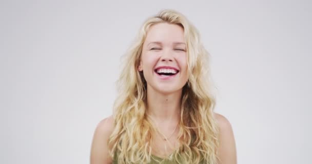 Cara Risa Mujer Feliz Estudio Con Sentirse Bien Humor Mentalidad — Vídeo de stock
