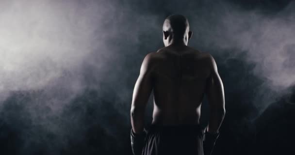 Boxer Costas Musculares Fitness Com Luvas Boxe Para Competição Esportiva — Vídeo de Stock