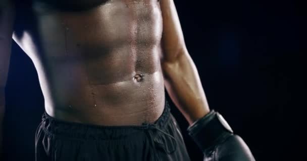 Muskler Svett Och Kroppen Svart Man Boxare Studio För Ett — Stockvideo