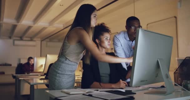 Pessoas Negócios Computador Trabalho Equipe Noturno Planejamento Line Colaboração Design — Vídeo de Stock