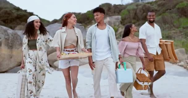 Piknik Boldog Baráti Társaság Strandon Nyaralás Kaland Vagy Nyaralás Együtt — Stock videók