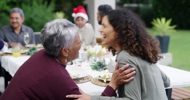 Christmas Lunch Conversation Laughing Happy Family Senior Mom People Funny — Stock Video