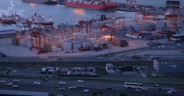 Város Kikötő Forgalom Óceán Drón Táj Kereskedelmi Hajó Vagy Konténer — Stock videók