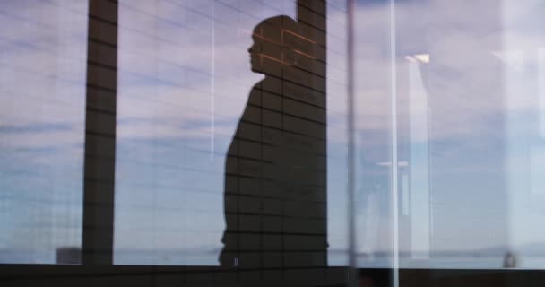 Kadın Adam Gölgeli Sıkışıyorlar Şehir Binasında Röportaj Için Iletişim Kuruyorlar — Stok video