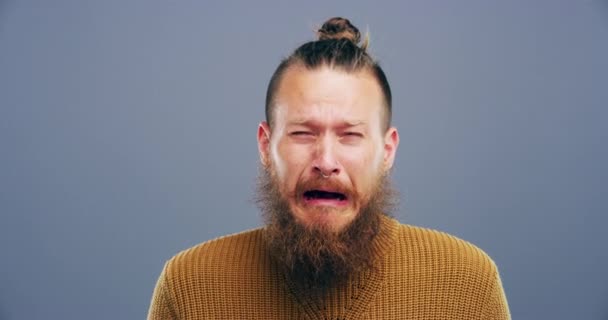 Strach Pláč Strach Ateliéru Rozrušeným Ustaraným Depresivním Výrazem Tváři Emoce — Stock video