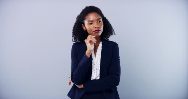 Negócios Pensamento Rosto Mulher Negra Feliz Com Ideia Acordo Solução — Vídeo de Stock