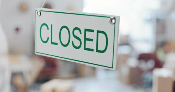 Señal Cerrada Tienda Puerta Entrada Cristal Para Anuncio Notificación Mensaje — Vídeos de Stock