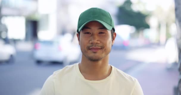 Aziatische Man Stad Kus Voor Glimlach Gezicht Met Liefde Romantiek — Stockvideo