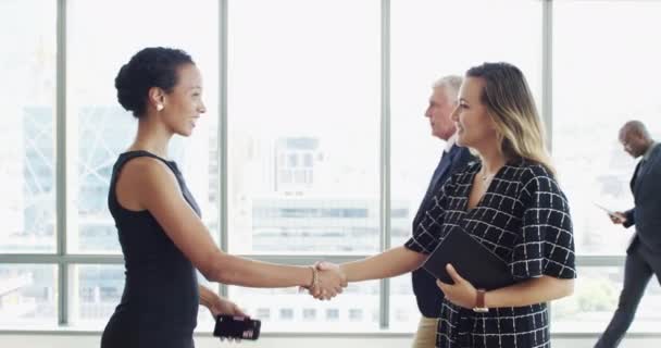 Müzakere Anlaşma Için B2B Toplantısında Kadınlar Şirketler Adamları Sıkışıyor Görüşmesi — Stok video