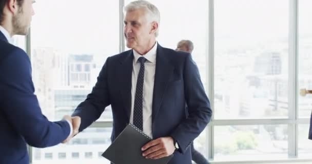 Adamları Tokalaşma Toplantı Ortaklık Tanıtım Toplantılarına Hoş Geldiniz Şirket Avukatı — Stok video