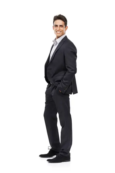 Man Suit Smile Portrait Confident Professional White Studio Background Businessman — Stock Photo, Image