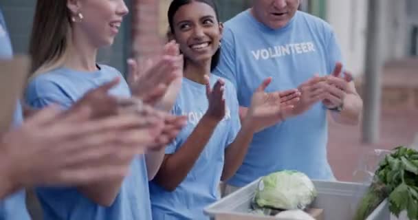 Wolontariusz Uśmiecha Się Świętuje Brawa Ludzie Dopingują Sukces Darowizny Osiągnięcia — Wideo stockowe