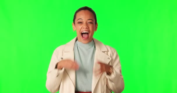 Green Screen Laugh Hands Face Woman Studio Shocked Gossip Rumor — Stock Video