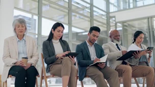 就職面接 プロセスのための待合室でビジネスの人々との多様性 キャリア ロビー 従業員とのコミュニティ サポート チームワーク — ストック動画