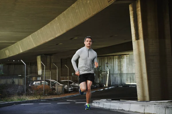 Homem Corredor Exercício Rua Livre Cardio Fitness Treinamento Para Maratona — Fotografia de Stock
