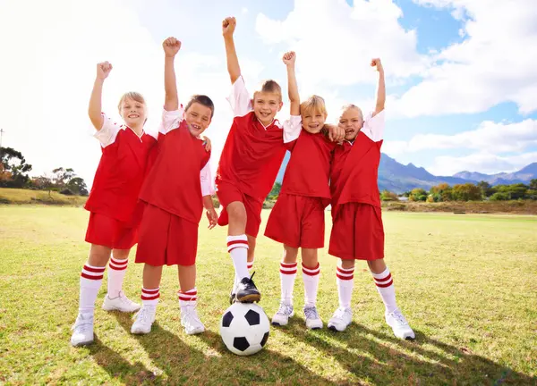 Children Soccer Team Celebration Winning Success Happy Victory Outdoors People Royalty Free Stock Photos