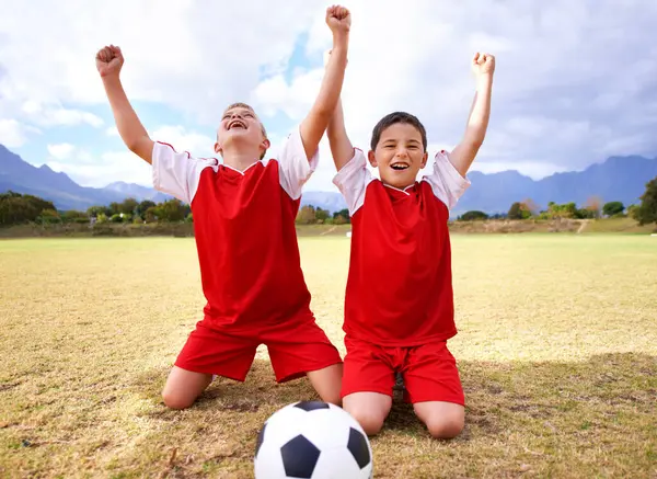 Children Soccer Team Cheering Win Celebration Happy Victory Outdoors People Royalty Free Stock Photos
