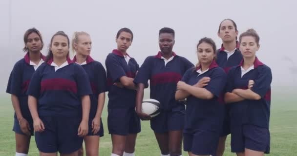 Kadınlar Spor Rugby Ile Takım Saha Yüzler Dayanışma Güç Çeşitlilik — Stok video
