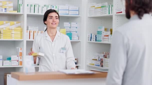 Άρρωστος Παίρνει Φάρμακα Ένα Σύγχρονο Φαρμακείο Συμβουλευτείτε Έναν Επαγγελματία Γιατρό — Αρχείο Βίντεο