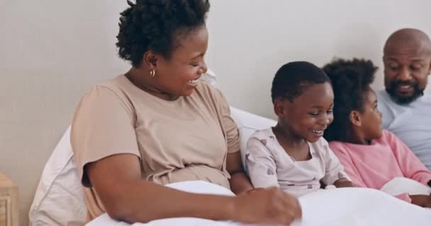 Happy Tickling Black Family Having Fun Bed Together Modern Home — Stock Video