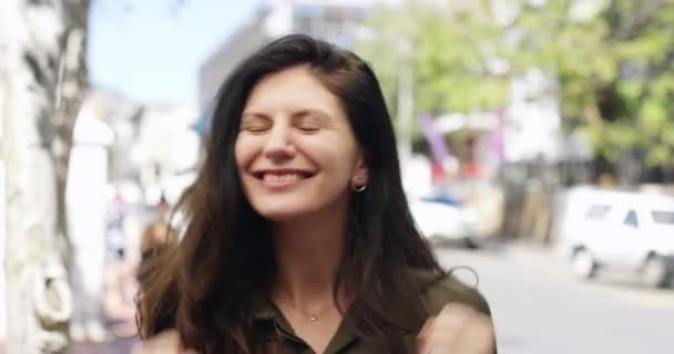 Arc Siker Izgatott Városban Éljenzés Ünneplés Győztes Szabadtéri Portré Boldog — Stock videók