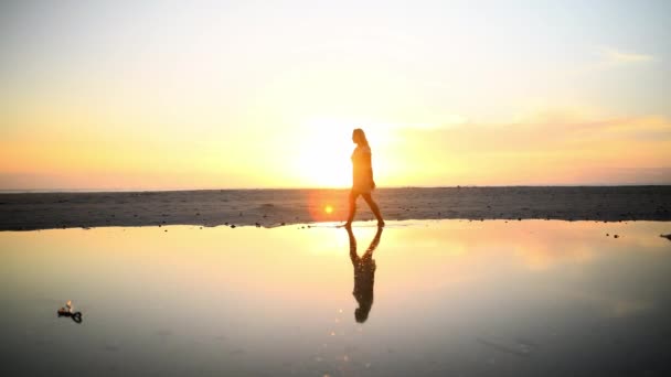 Gün Batımı Plajdaki Kadın Telefon Resim Tatil Macera Özgürlük Için — Stok video