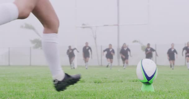 Kick Zespół Kobiety Rugby Stóp Fitness Boisku Wellness Trening Zdrowiem — Wideo stockowe