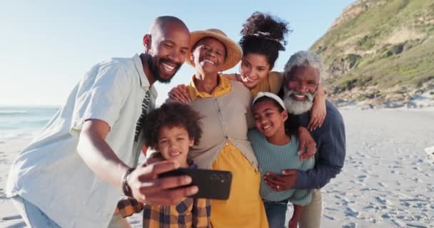 Láska Selfie Šťastná Velká Rodina Pláži Pro Cestování Dobrodružství Nebo — Stock video