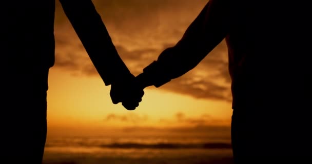 Strandsilhouette Händchenhalten Und Sonnenuntergang Paarbindung Entspannen Und Genießen Sie Hochwertige — Stockvideo