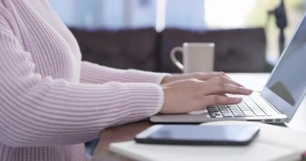Женщина Ноутбук Руки Печатают Исследований Электронной Почты Онлайн Бизнес Предложения — стоковое видео