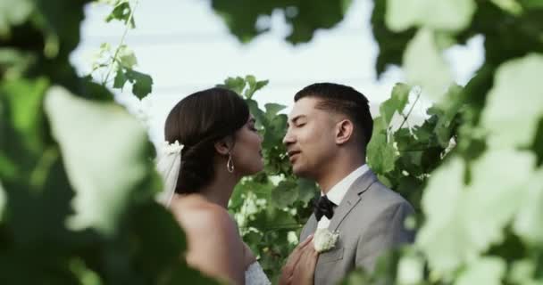 Homem Mulher Beijo Jardim Para Evento Casamento Celebração Livre Promessa — Vídeo de Stock