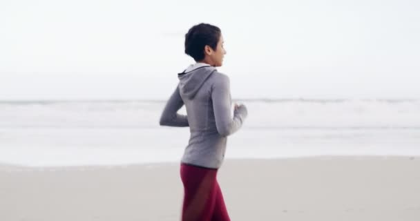 Sport Zdraví Žena Běží Pláži Závod Soutěž Nebo Maraton Trénink — Stock video