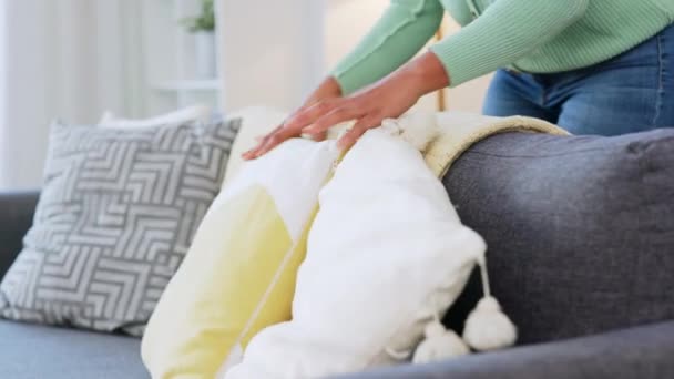 Gros Plan Une Femme Ménage Nettoyant Salon Appartement Pour Assurer — Video