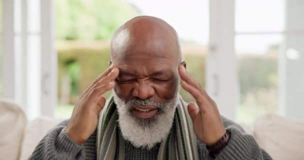 Headache Senior Man Stress Home Retirement Mental Health Anxiety Brain — Stock Video