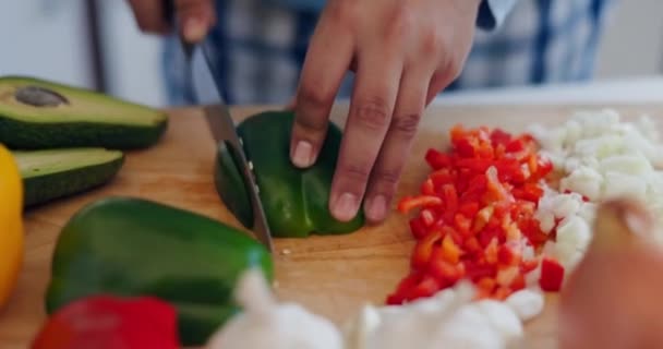 Gotowanie Jedzenie Ręce Nożem Kuchni Warzywami Awokado Zdrowie Posiłek Prep — Wideo stockowe