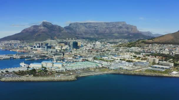 City Drone Sea South Africa Skyline Cityscape Mountains Travel Outdoor — Stock Video