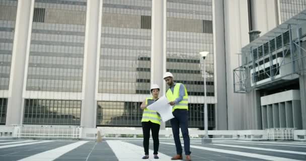 Блакитний Відбиток Будівництво Люди Місті Інженерних Ідей Міського Планування Розвитку — стокове відео