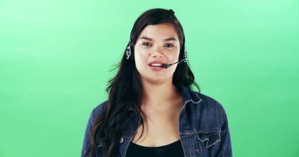 Wanita Call Center Dan Wajah Dengan Headphone Studio Dan Telemarketing — Stok Video