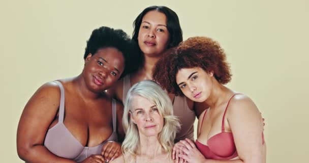 Schoonheid Diversiteit Lichaam Positieve Vrouwen Portret Vrienden Samen Oudere Vrouw — Stockvideo