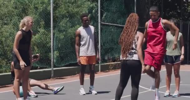 Woman Basketball Players Skipping Rope Court Play Fun Friends Cellphone — Stock Video