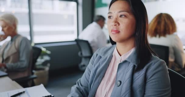 Firemní Žena Kancelář Tvář Úsměvem Cíl Vizi Úspěch Finanční Práci — Stock video