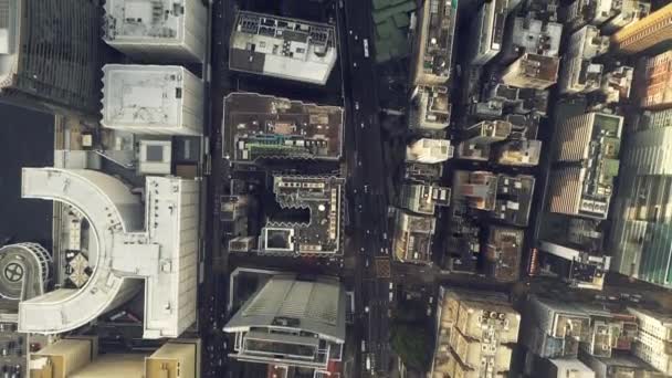 Bygninger Transport Gaten Fra Drone Hongkong Med Trafikk Eller Reise – stockvideo