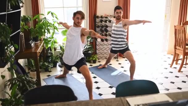 Fitness Salud Yoga Con Amigos Apartamento Para Bienestar Entrenamiento Equilibrio — Vídeos de Stock