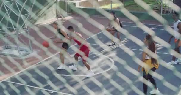 Baloncesto Equipo Diversidad Entrenamiento Pista Deporte Fitness Para Colaboración Outdoor — Vídeo de stock