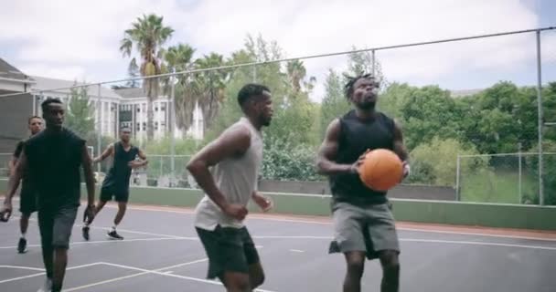 Lagarbete High Five Och Basket Med Sport För Fitness Motion — Stockvideo