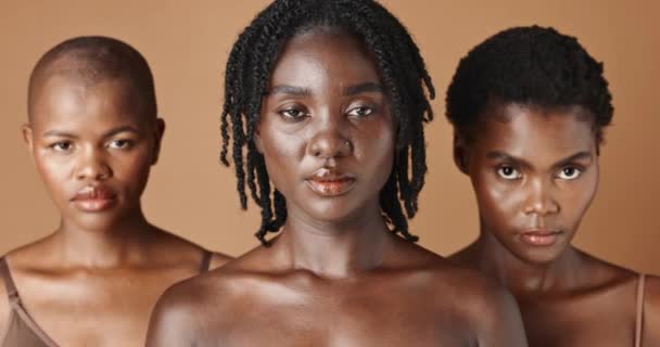 Modelos Africanos Faciales Naturales Con Cuidado Piel Piel Brillante Afro — Vídeo de stock