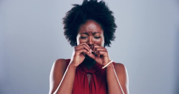 Depression Crying Sad Black Woman Studio Death Sorrow Mourning Loss — Stock Video