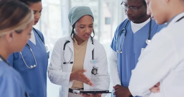 사람들 태블릿으로 회의중이야 계획이나 피드백 이슬람 병원에서 말하기 다양성 간호사 — 비디오