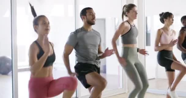 Group Running People Gym Fitness Workout Cardio Exercise Healthy Wellness — Stock Video