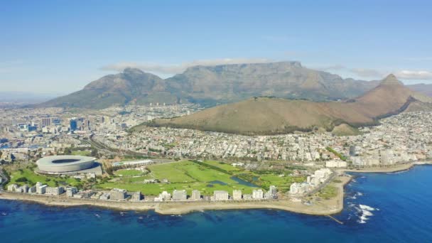Město Dron Moře Kapském Městě Panorama Město Hory Cestování Venkovní — Stock video